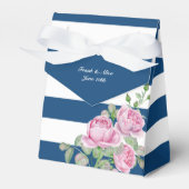 Roze Rozen op Navy Stripes Custom Bedankdoosjes (Voorkant Zijde)