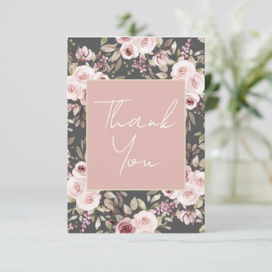 Roze rozen op nummer bedankkaart (Staand voorkant)