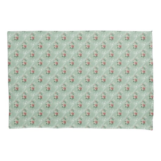  roze rozen op pastel Mint Sage Green Kussensloop (Voorkant)
