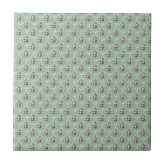 roze rozen op pastel Mint Sage Green Tegeltje (Voorkant)