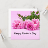 Roze rozen op roze Moederdag Kaart (Voorkant / Achterkant in situ)