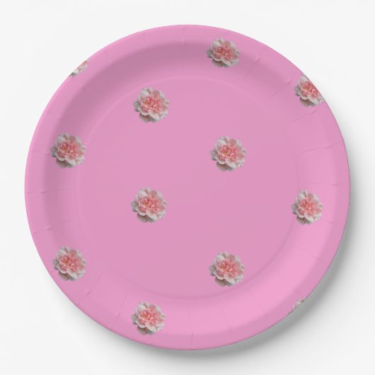 Roze rozen op roze papieren bordje (Voorkant)