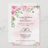 Roze Rozen op Roze & Wit Bruiloft Kaart (Voorkant)