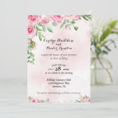 Roze Rozen op Roze & Wit Bruiloft Kaart (Staand voorkant)