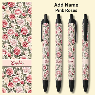 Roze rozen op roze zwarte inkt pen
