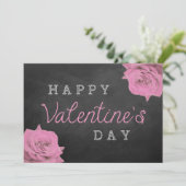 Roze rozen op schoolbord Happy Valentijnsdag Feestdagenkaart (Staand voorkant)