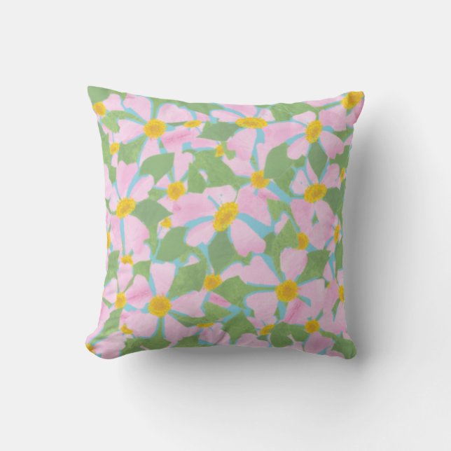 roze Rozen op Sky Blue Pattern Kussen (Voorkant)
