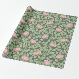 Roze Rozen op Slate Blue (groot) Cadeaupapier