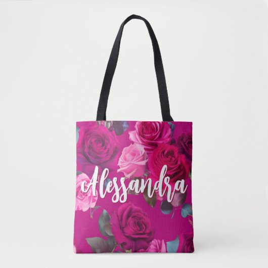 Roze rozen op Viva Magenta | Romantisch Tote Bag (Voorkant)