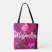 Roze rozen op Viva Magenta | Romantisch Tote Bag (Achterkant)