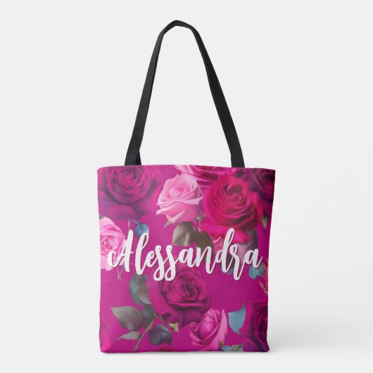 Roze rozen op Viva Magenta | Romantisch Tote Bag (Achterkant)