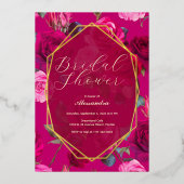 Roze rozen op Viva Magenta | VRIJGEZELLENFEEST Folie Uitnodiging (Voorkant)