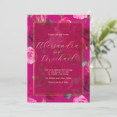 Roze rozen op Viva Magenta | Weddenschap Kaart (Staand voorkant)