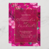 Roze rozen op Viva Magenta | Weddenschap Kaart (Voorkant / Achterkant)