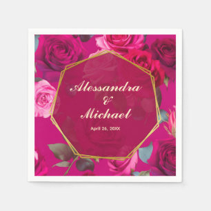 Roze rozen op Viva Magenta   Weddenschap Servet