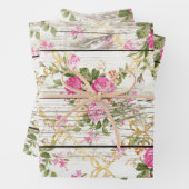 Roze Rozen op wit barnboard Inpakpapier Vel (In situ)