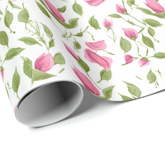 Roze rozen op wit cadeaupapier (Rol Hoek)