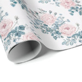 Roze rozen op wit cadeaupapier (Rol Hoek)