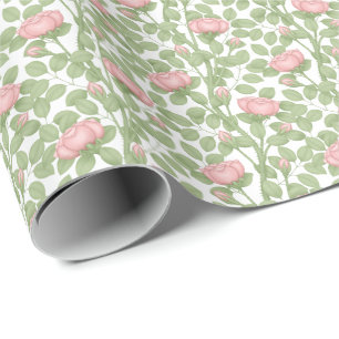 Roze rozen op wit cadeaupapier