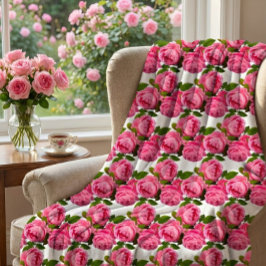 Roze rozen op wit fleece deken