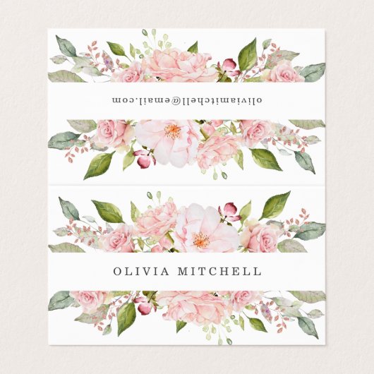  roze rozen op wit | Floral Folded Visitekaartje (Buitenkant ongevouwen)