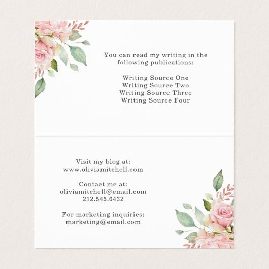  roze rozen op wit | Floral Folded Visitekaartje (Binnenkant ongevouwen)