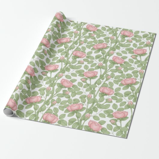 Roze Rozen op Wit (groot) Cadeaupapier (Uitgerold)
