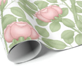Roze Rozen op Wit (groot) Cadeaupapier (Rol Hoek)