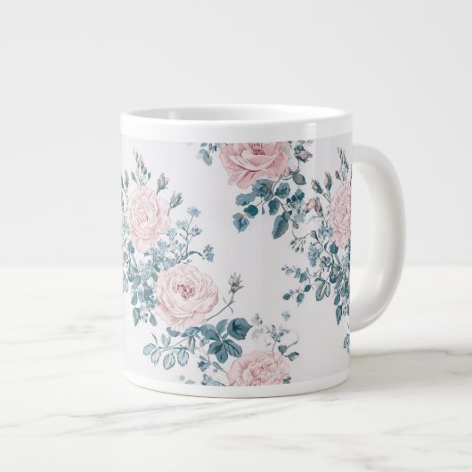 Roze rozen op wit grote koffiekop (Voorkant rechts)