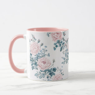 Roze rozen op wit mok