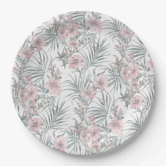Roze rozen op wit papieren bordje (Voorkant)
