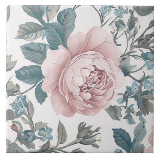 Roze rozen op wit tegeltje (Voorkant)