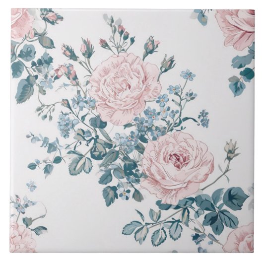 Roze rozen op wit tegeltje (Voorkant)