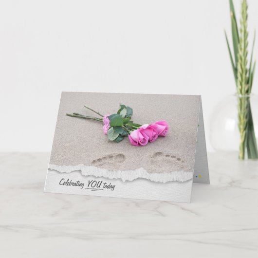 Roze rozen op zand-zand-zangdag-Kaart Kaart (Voorkant)