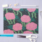 Roze Rozen op zwart afval Tissuepapier (Craft)