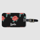 Roze rozen op zwart bagagelabel (Voorkant (horizontaal))