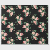  roze rozen op zwart cadeaupapier (Vlak)