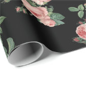  roze rozen op zwart cadeaupapier (Rol Hoek)