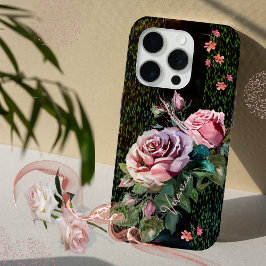 Roze Rozen op zwart iPhone 15 Pro Case