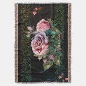 Roze Rozen op zwart Deken (Voorkant Verticaal)