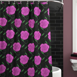 Roze rozen op zwart douchegordijn