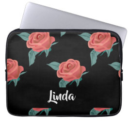 Roze rozen op zwart laptop sleeve