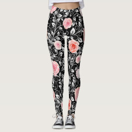 Roze rozen op zwart leggings