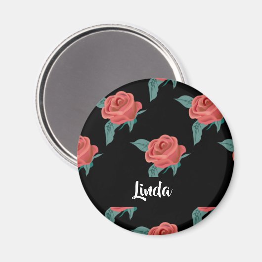 Roze rozen op zwart magneet (Voorkant / Achterkant)