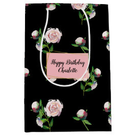 Roze Rozen op Zwart Medium Cadeauzakje