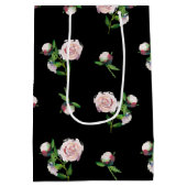 Roze Rozen op Zwart Medium Cadeauzakje (Achterkant)