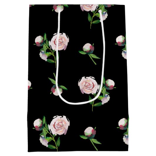 Roze Rozen op Zwart Medium Cadeauzakje (Achterkant)