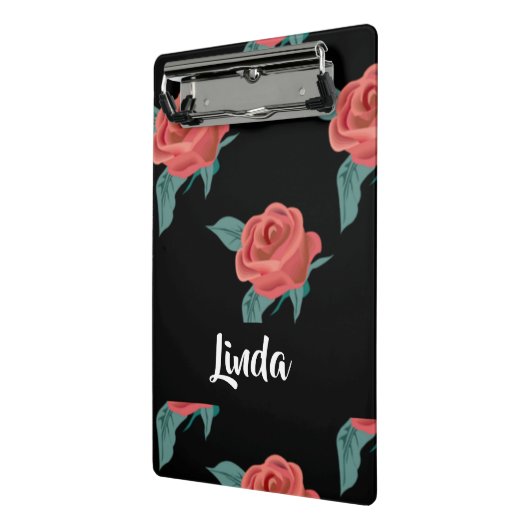Roze rozen op zwart mini klembord (Angled2)