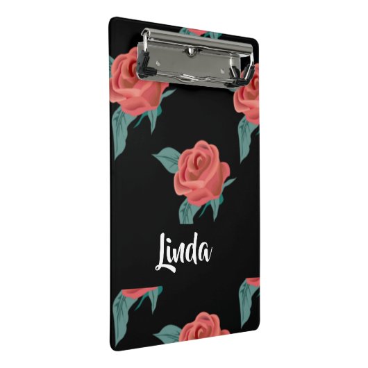 Roze rozen op zwart mini klembord (Schuin)