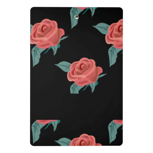Roze rozen op zwart mini klembord (Achterkant)